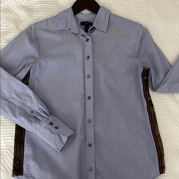 J. Crew Blue Sequin Button-Up Shirt - Picture 11 of 12